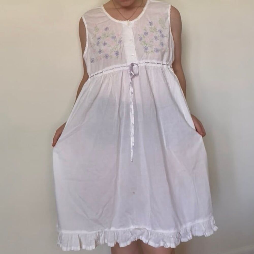 Gilligan & O'Malley White Cotton Floral Embroidered Nightgown Size XXL (Fits Sma
